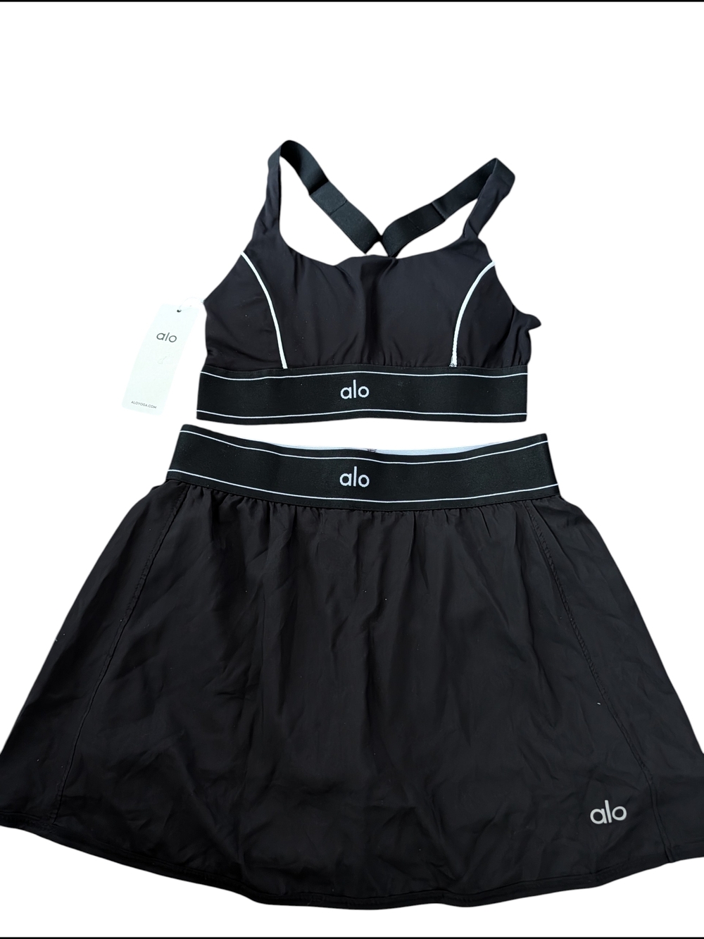 ALO Yoga Black Sports Bra and Skirt Active Set